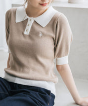 U.S. POLO ASSN. ユーエスポロアッスン W's ワンポイントロゴ刺繍バイカラー半袖ニットポロシャツ 無地/ボーダー 15636