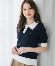 U.S. POLO ASSN. ユーエスポロアッスン W's ワンポイントロゴ刺繍バイカラー半袖ニットポロシャツ 無地/ボーダー 15636