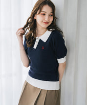 U.S. POLO ASSN. ユーエスポロアッスン W's ワンポイントロゴ刺繍バイカラー半袖ニットポロシャツ 無地/ボーダー 15636