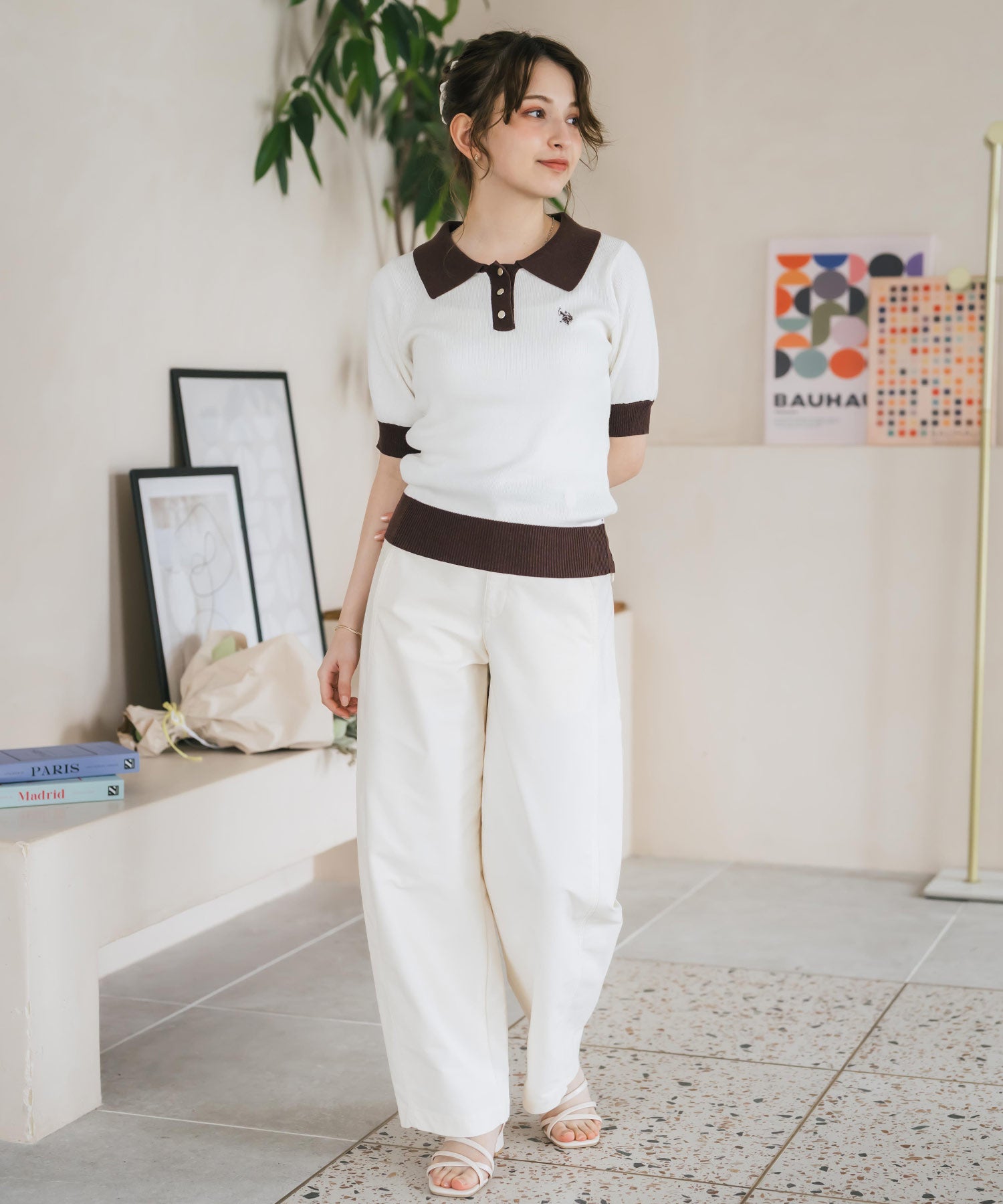 U.S. POLO ASSN. ユーエスポロアッスン W's ワンポイントロゴ刺繍バイカラー半袖ニットポロシャツ 無地/ボーダー 15636