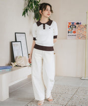 U.S. POLO ASSN. ユーエスポロアッスン W's ワンポイントロゴ刺繍バイカラー半袖ニットポロシャツ 無地/ボーダー 15636