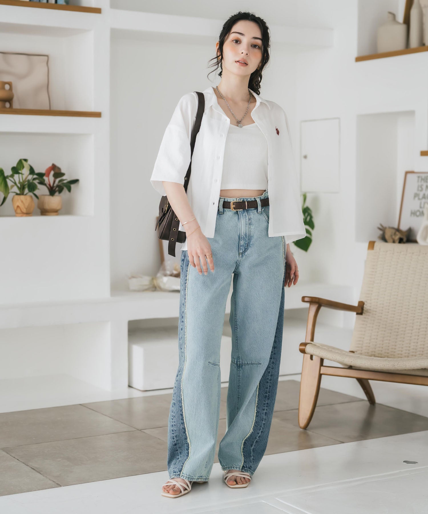 U.S. POLO ASSN. ユーエスポロアッスン W's ワンポイントロゴ刺繍ショート丈半袖気流シャツ 15637