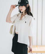 U.S. POLO ASSN. ユーエスポロアッスン W's ワンポイントロゴ刺繍ショート丈半袖気流シャツ 15637