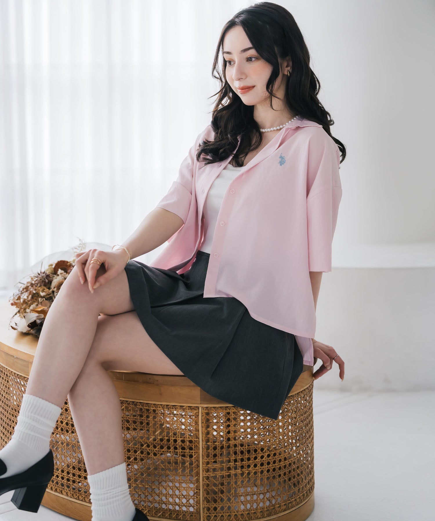 U.S. POLO ASSN. ユーエスポロアッスン W's ワンポイントロゴ刺繍ショート丈半袖気流シャツ 15637