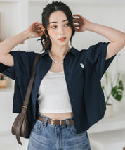 U.S. POLO ASSN. ユーエスポロアッスン W's ワンポイントロゴ刺繍ショート丈半袖気流シャツ 15637