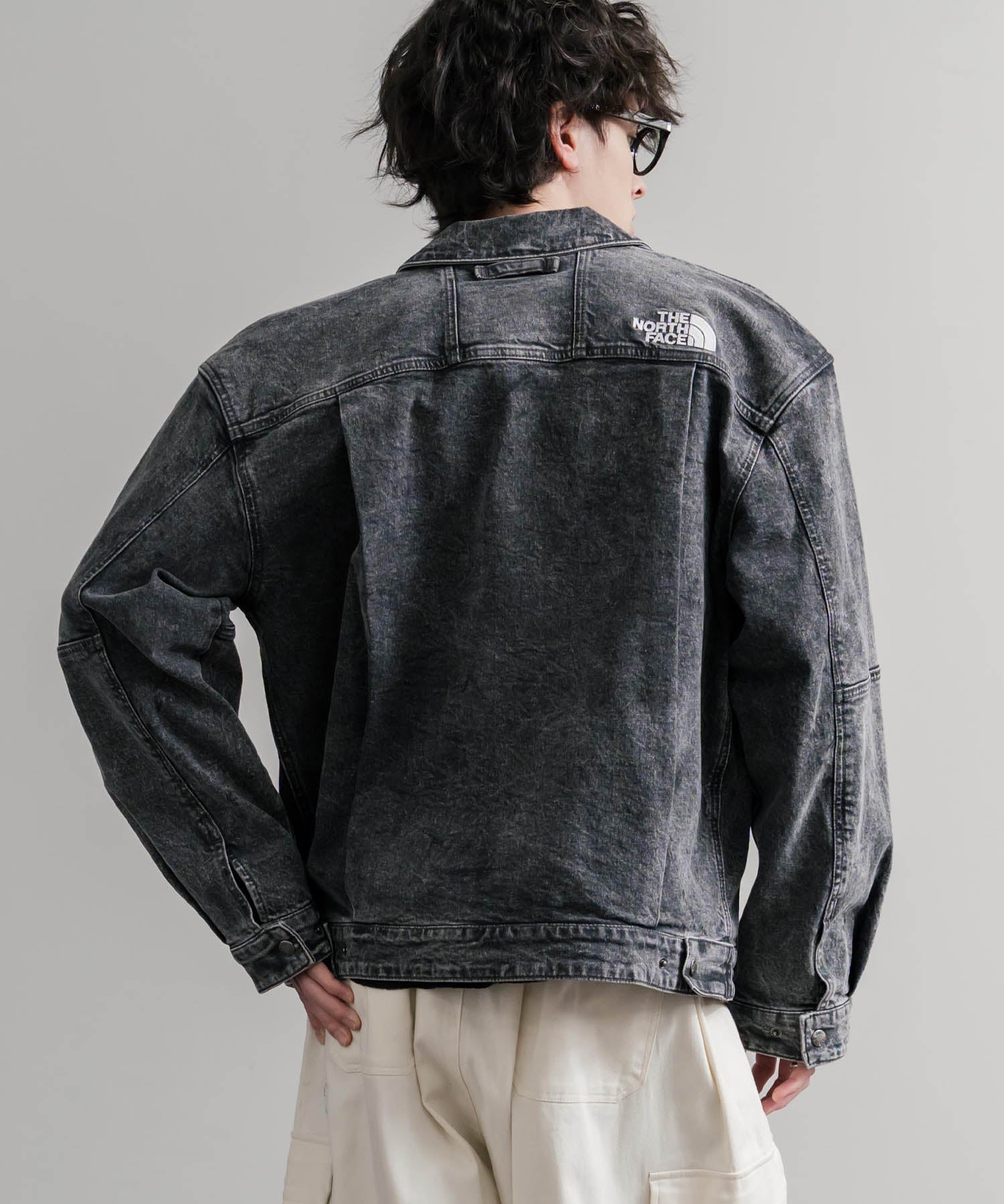 日本未展開モデル WHITE LABEL THE NORTH FACE DENIM TRUCKER JACKET ワンポイントロゴ刺繍ワークデニムジャケット 15653