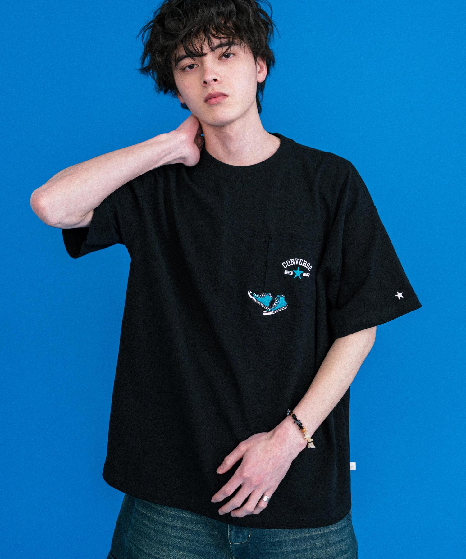 CONVERSE コンバース オーバーサイズフライスシューズエンブレム刺繍胸ポケット付きクルーネック半袖Tシャツ 15725