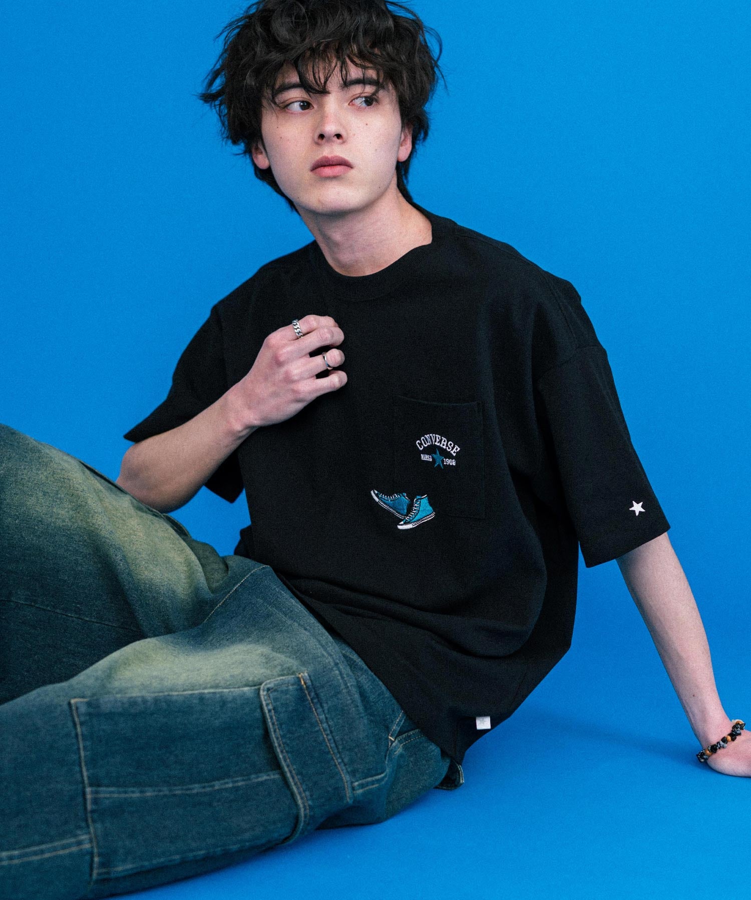 CONVERSE コンバース オーバーサイズフライスシューズエンブレム刺繍胸ポケット付きクルーネック半袖Tシャツ 15725