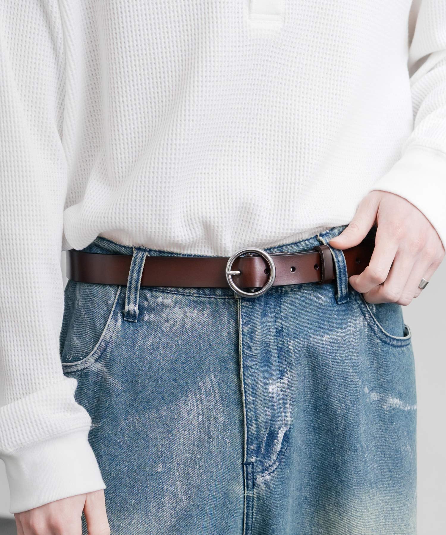 リアルレザー 本革 リングバックルベルト 15727