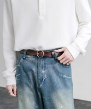 リアルレザー 本革 リングバックルベルト 15727