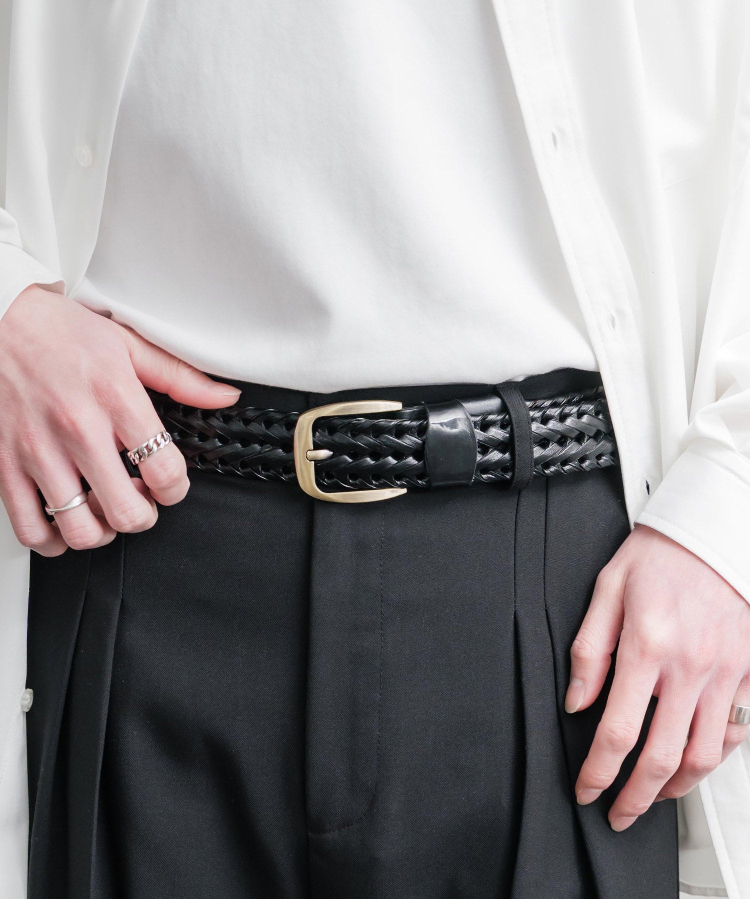 リアルレザー 本革 ラウンドスクエアバックルメッシュベルト 15729