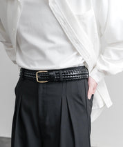 リアルレザー 本革 ラウンドスクエアバックルメッシュベルト 15729