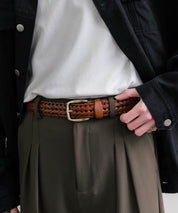 リアルレザー 本革 ラウンドスクエアバックルメッシュベルト 15729