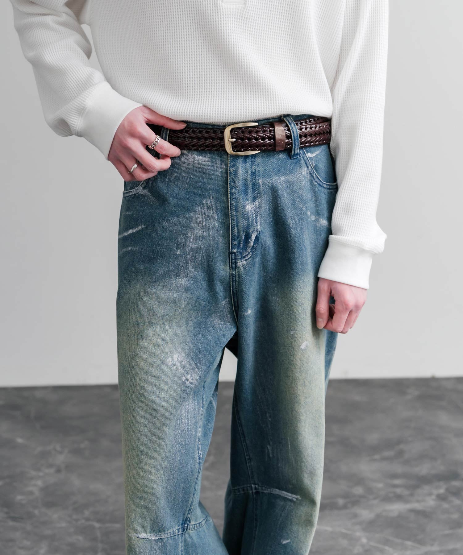 リアルレザー 本革 ラウンドスクエアバックルメッシュベルト 15729