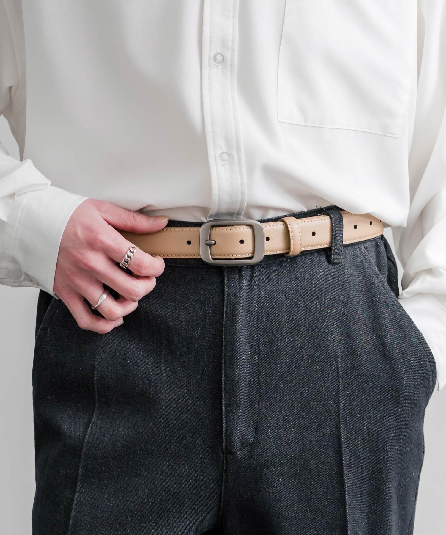 リアルレザー 本革 マットスクエアバックルベルト 15730