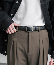 リアルレザー 本革 マットスクエアバックルベルト 15730