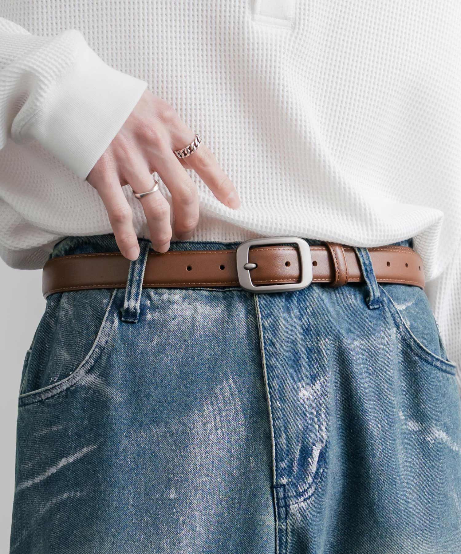 リアルレザー 本革 マットスクエアバックルベルト 15730