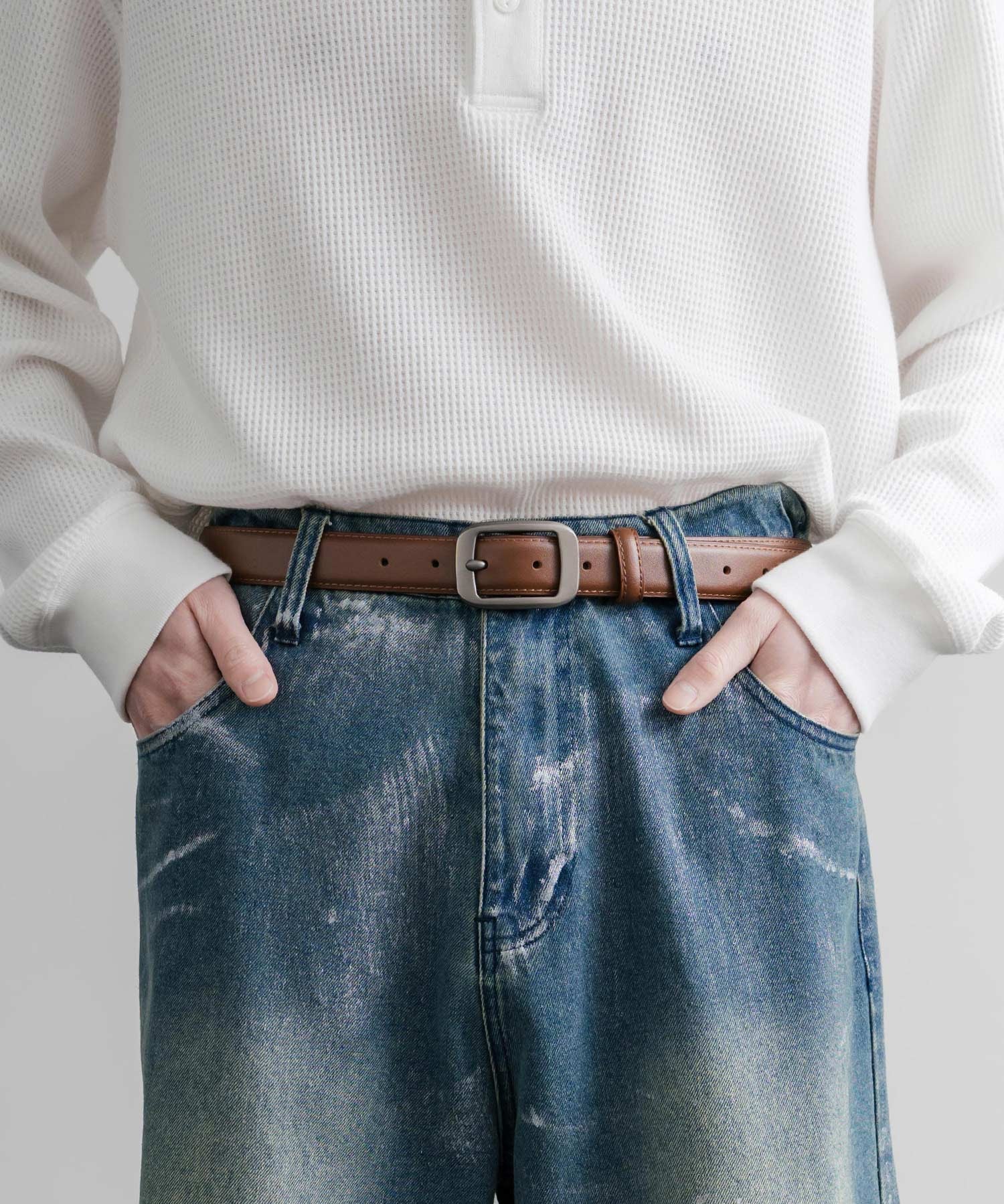 リアルレザー 本革 マットスクエアバックルベルト 15730