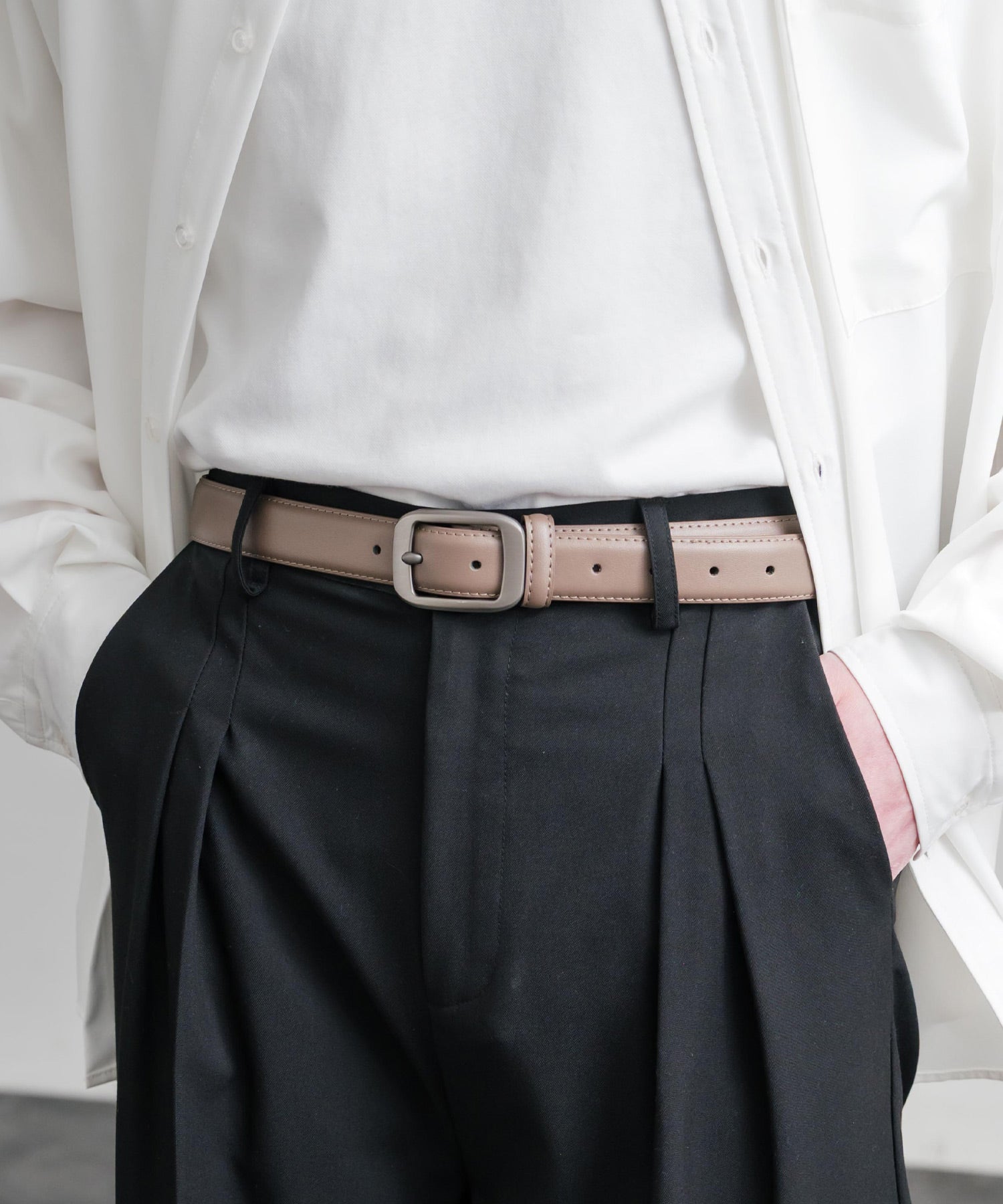 リアルレザー 本革 マットスクエアバックルベルト 15730