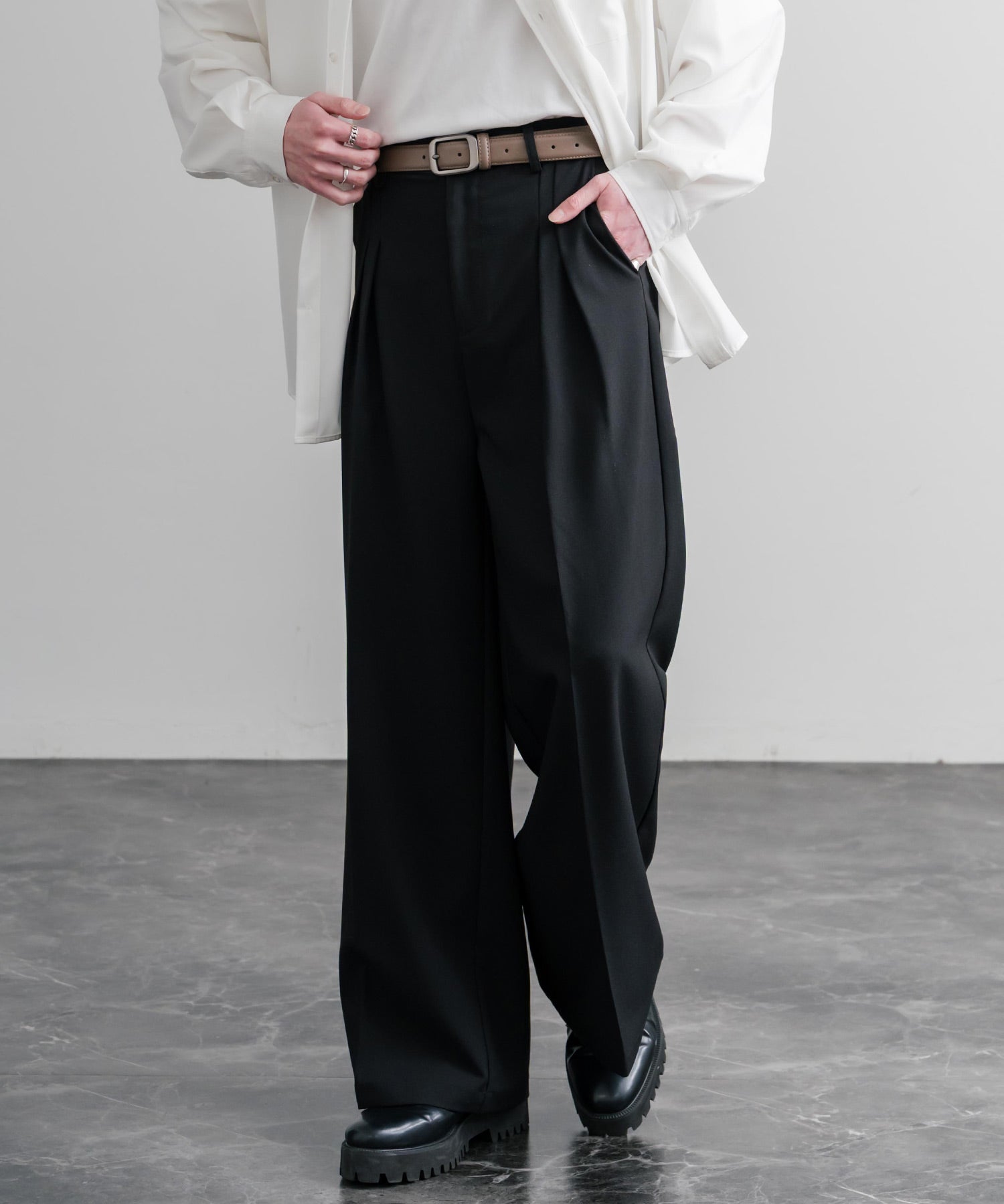 リアルレザー 本革 マットスクエアバックルベルト 15730