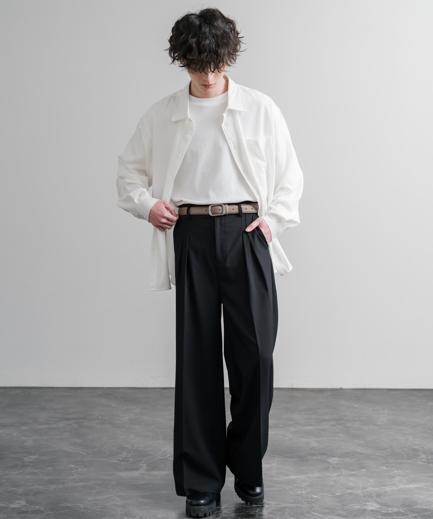 リアルレザー 本革 マットスクエアバックルベルト 15730