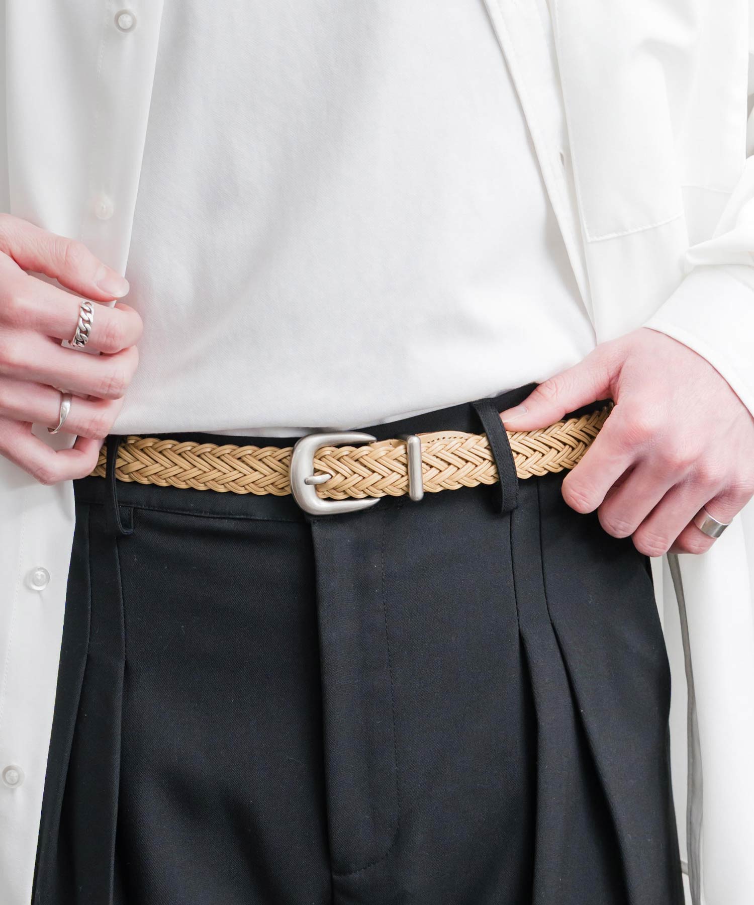 リアルレザー 本革 ラウンドバックルメッシュベルト 15731