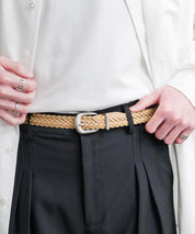 リアルレザー 本革 ラウンドバックルメッシュベルト 15731