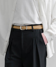 リアルレザー 本革 ラウンドバックルメッシュベルト 15731