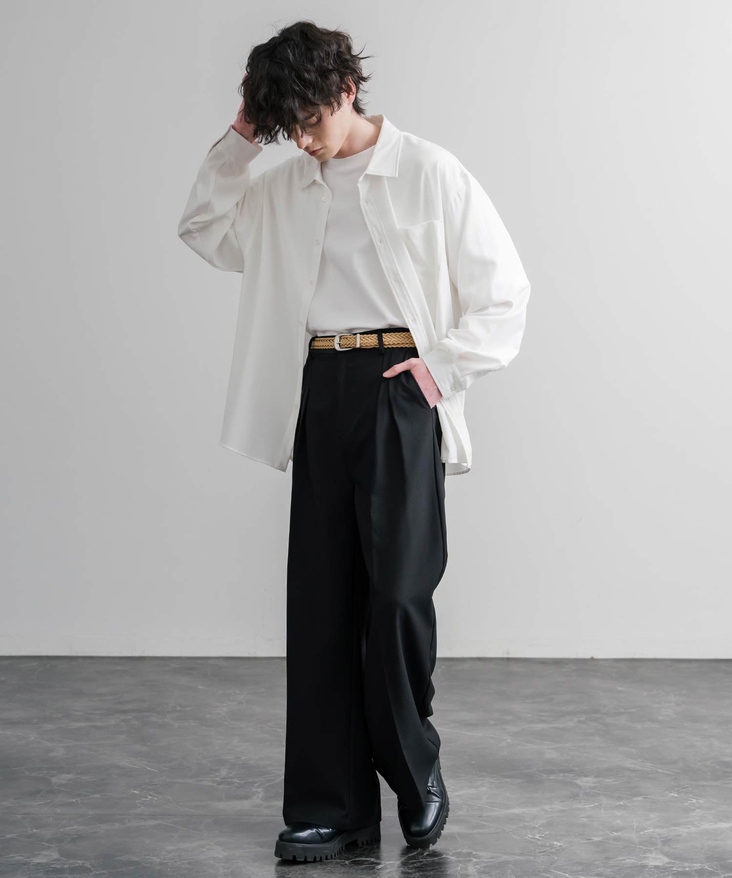 リアルレザー 本革 ラウンドバックルメッシュベルト 15731