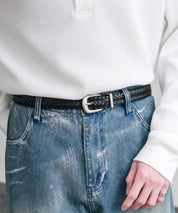 リアルレザー 本革 ラウンドバックルメッシュベルト 15731