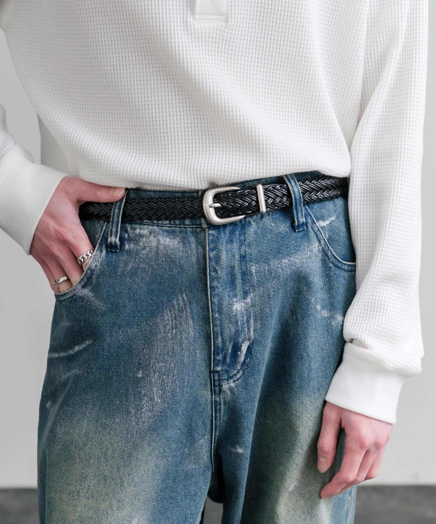 リアルレザー 本革 ラウンドバックルメッシュベルト 15731