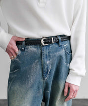 リアルレザー 本革 ラウンドバックルメッシュベルト 15731