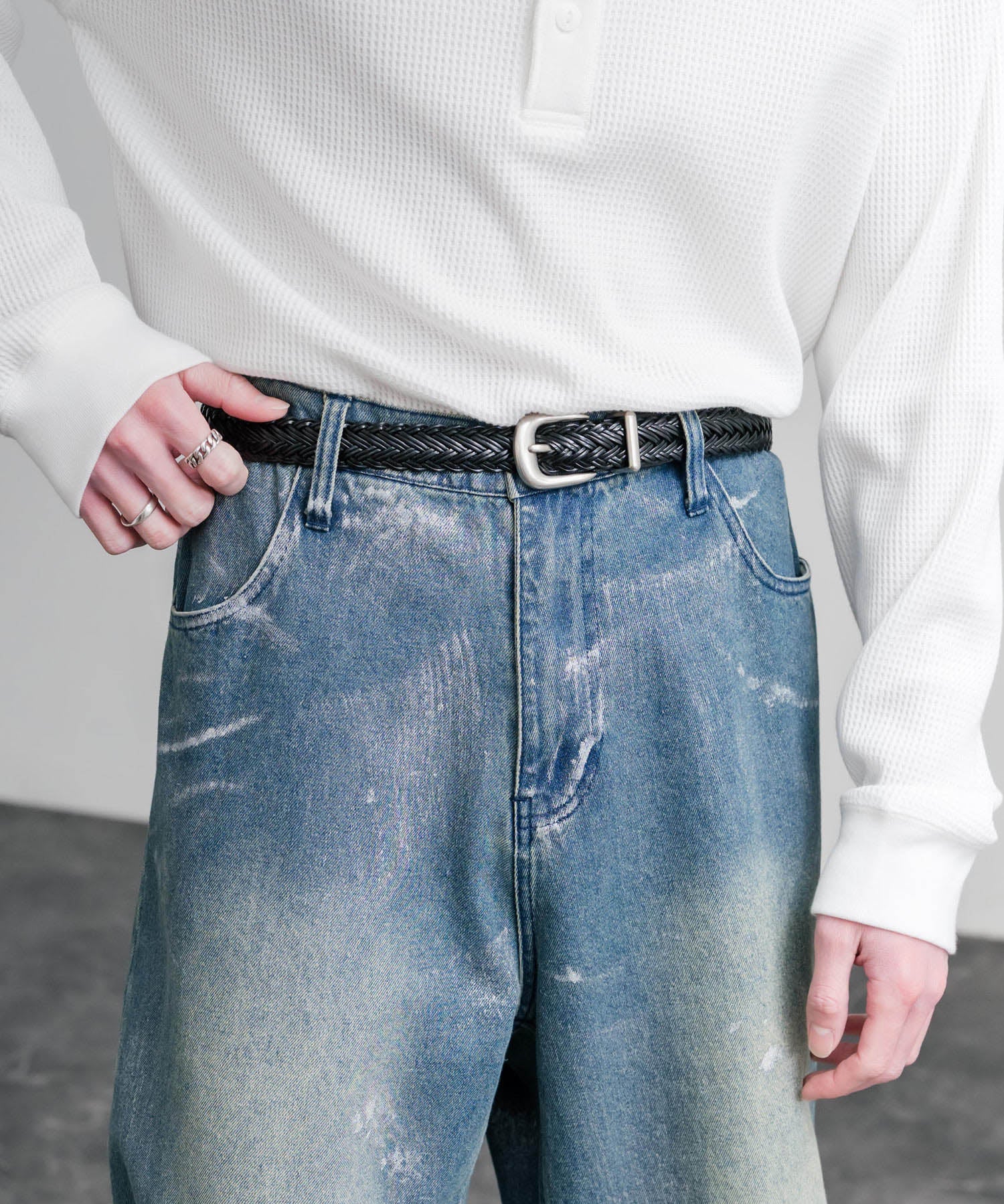 リアルレザー 本革 ラウンドバックルメッシュベルト 15731