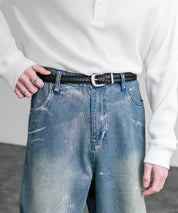 リアルレザー 本革 ラウンドバックルメッシュベルト 15731