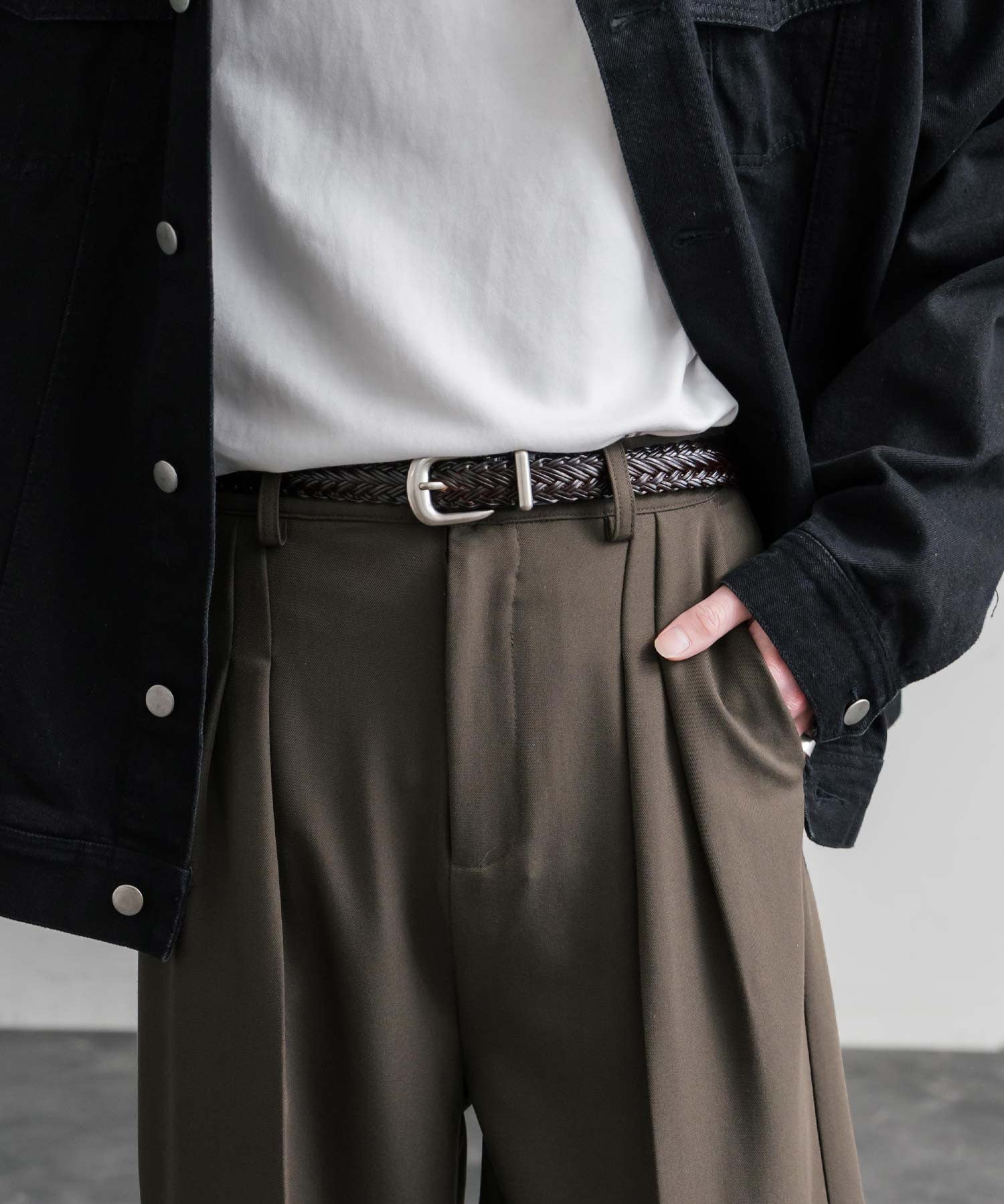 リアルレザー 本革 ラウンドバックルメッシュベルト 15731