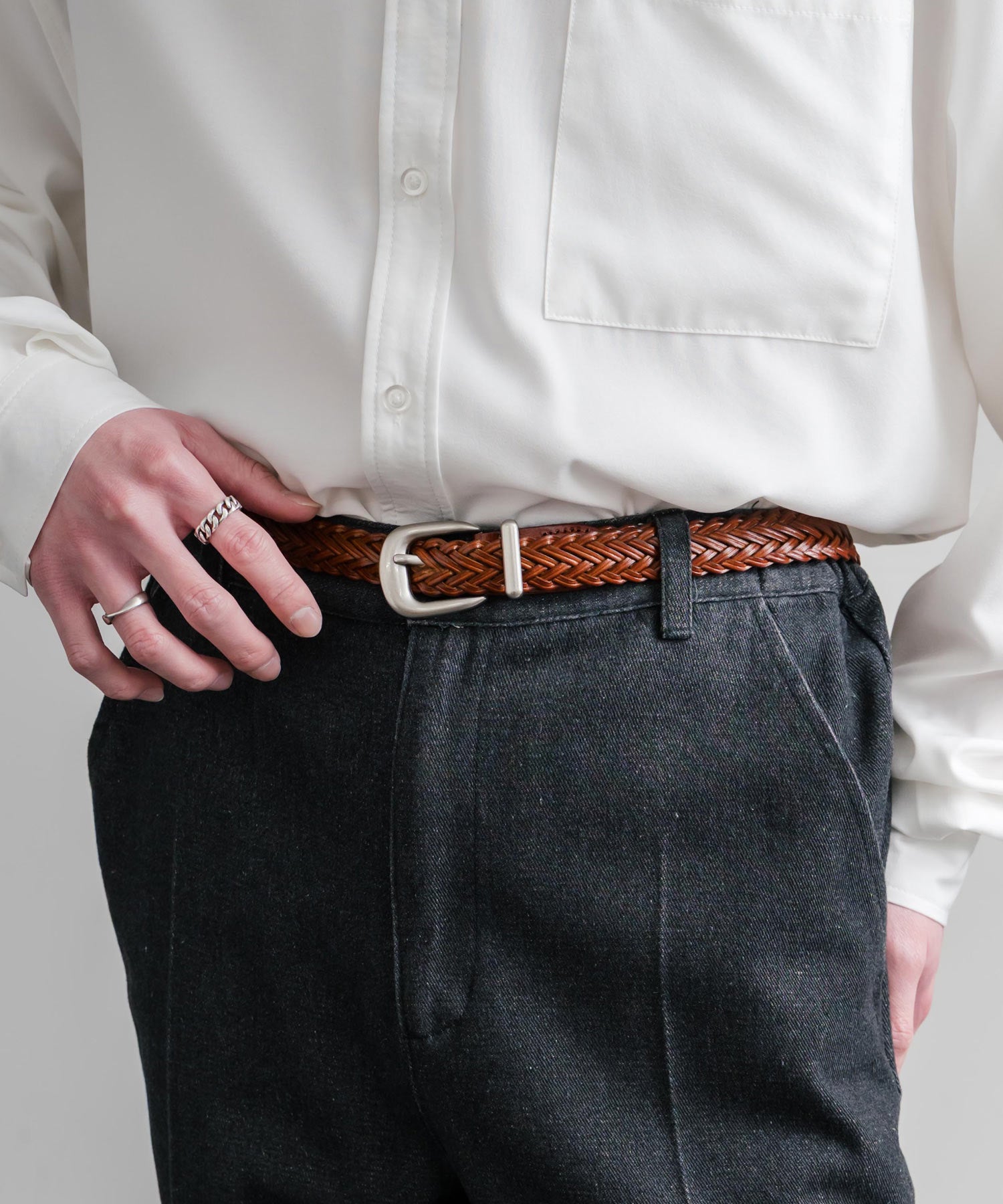 リアルレザー 本革 ラウンドバックルメッシュベルト 15731