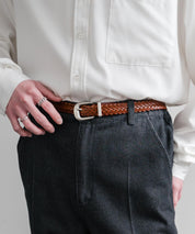 リアルレザー 本革 ラウンドバックルメッシュベルト 15731