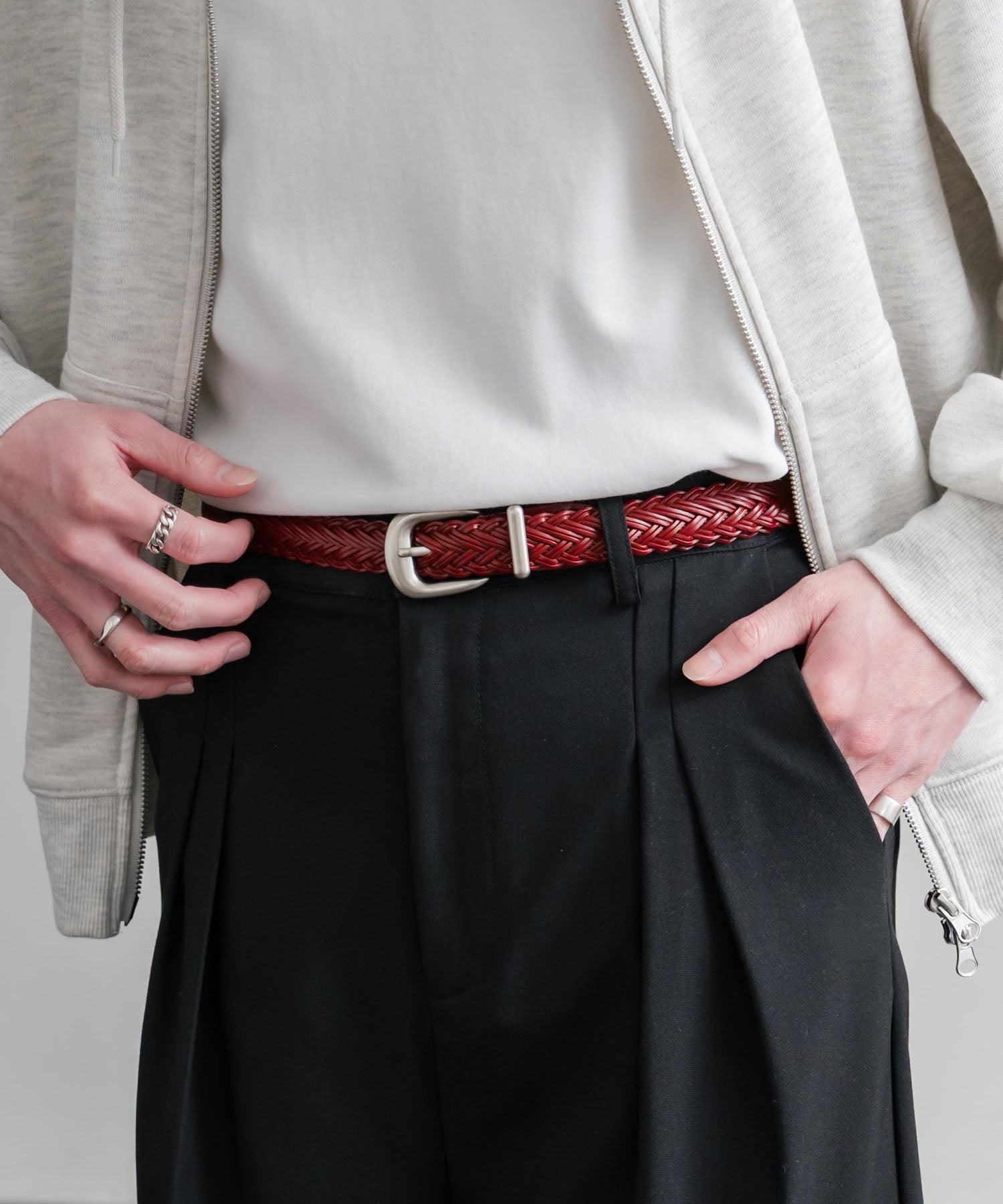 リアルレザー 本革 ラウンドバックルメッシュベルト 15731