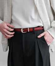 リアルレザー 本革 ラウンドバックルメッシュベルト 15731