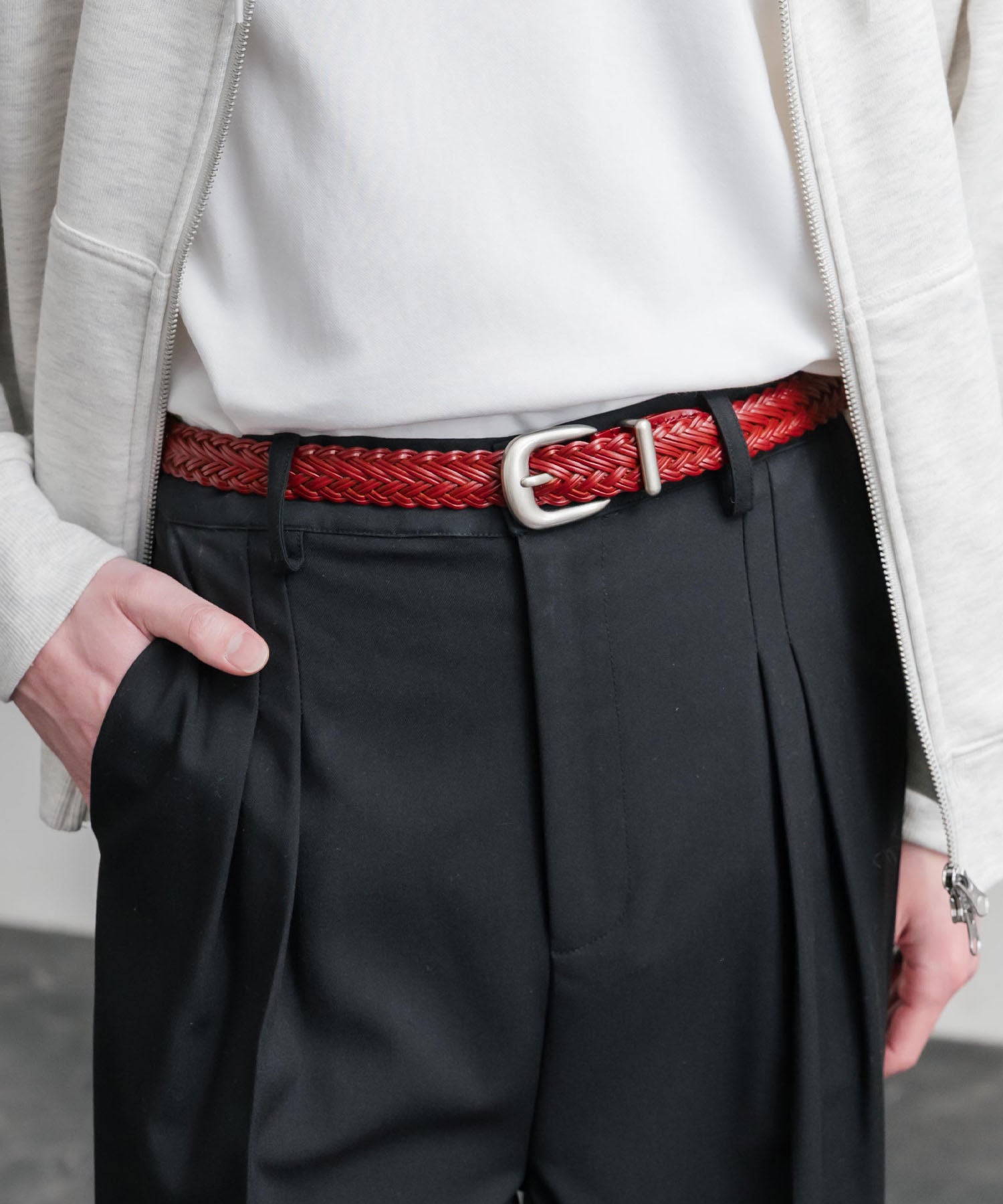 リアルレザー 本革 ラウンドバックルメッシュベルト 15731