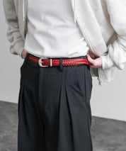 リアルレザー 本革 ラウンドバックルメッシュベルト 15731