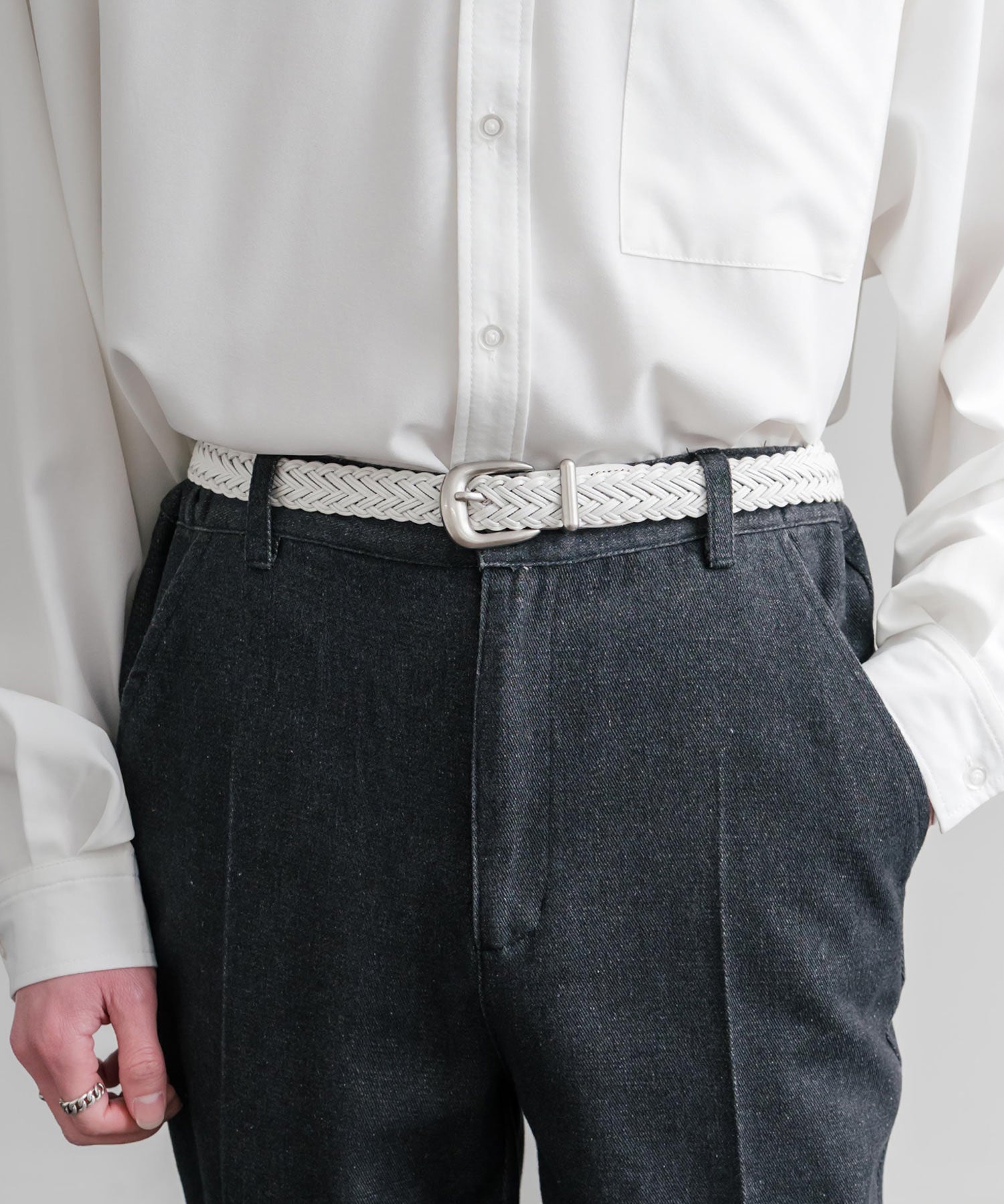 リアルレザー 本革 ラウンドバックルメッシュベルト 15731