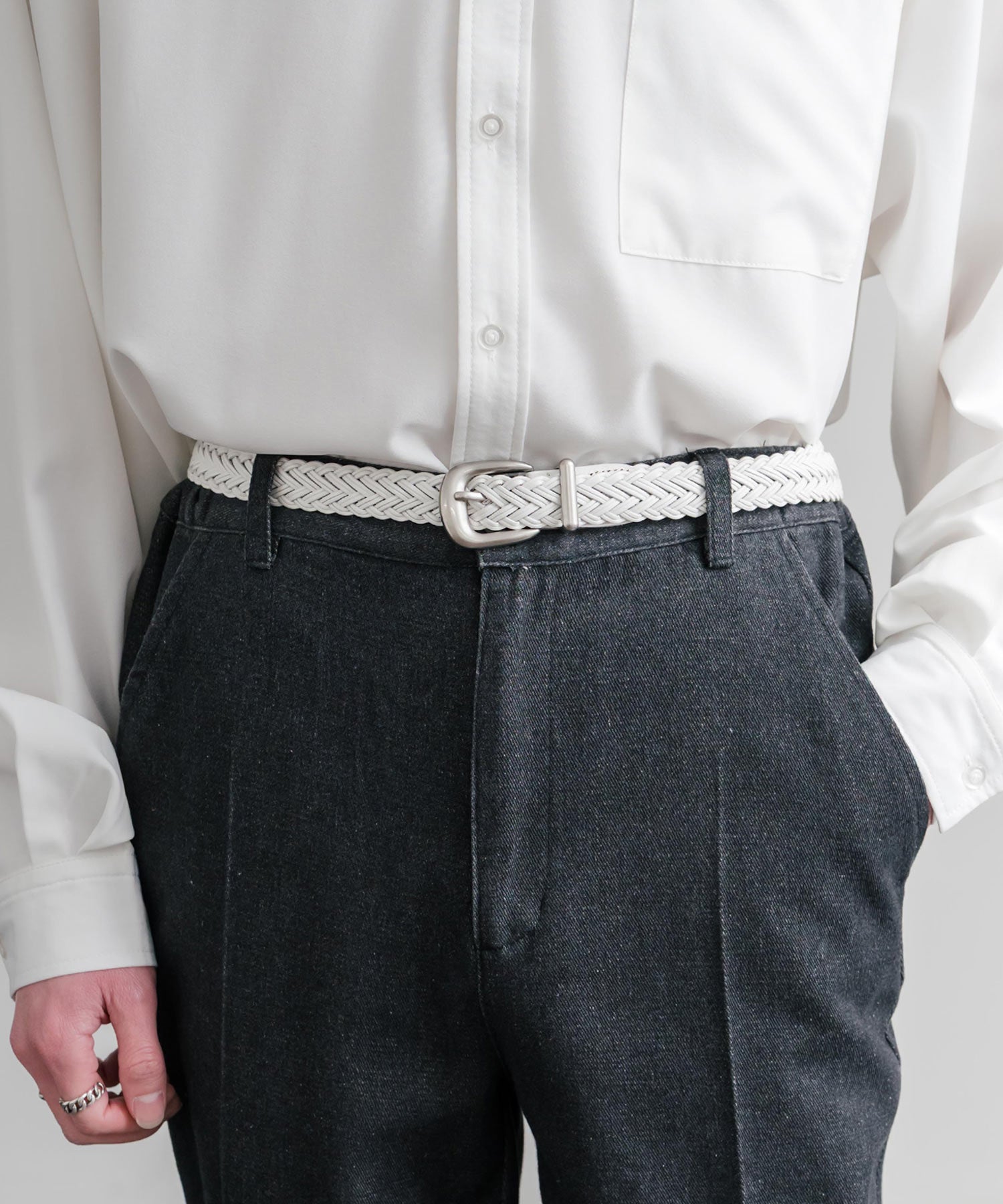 リアルレザー 本革 ラウンドバックルメッシュベルト 15731