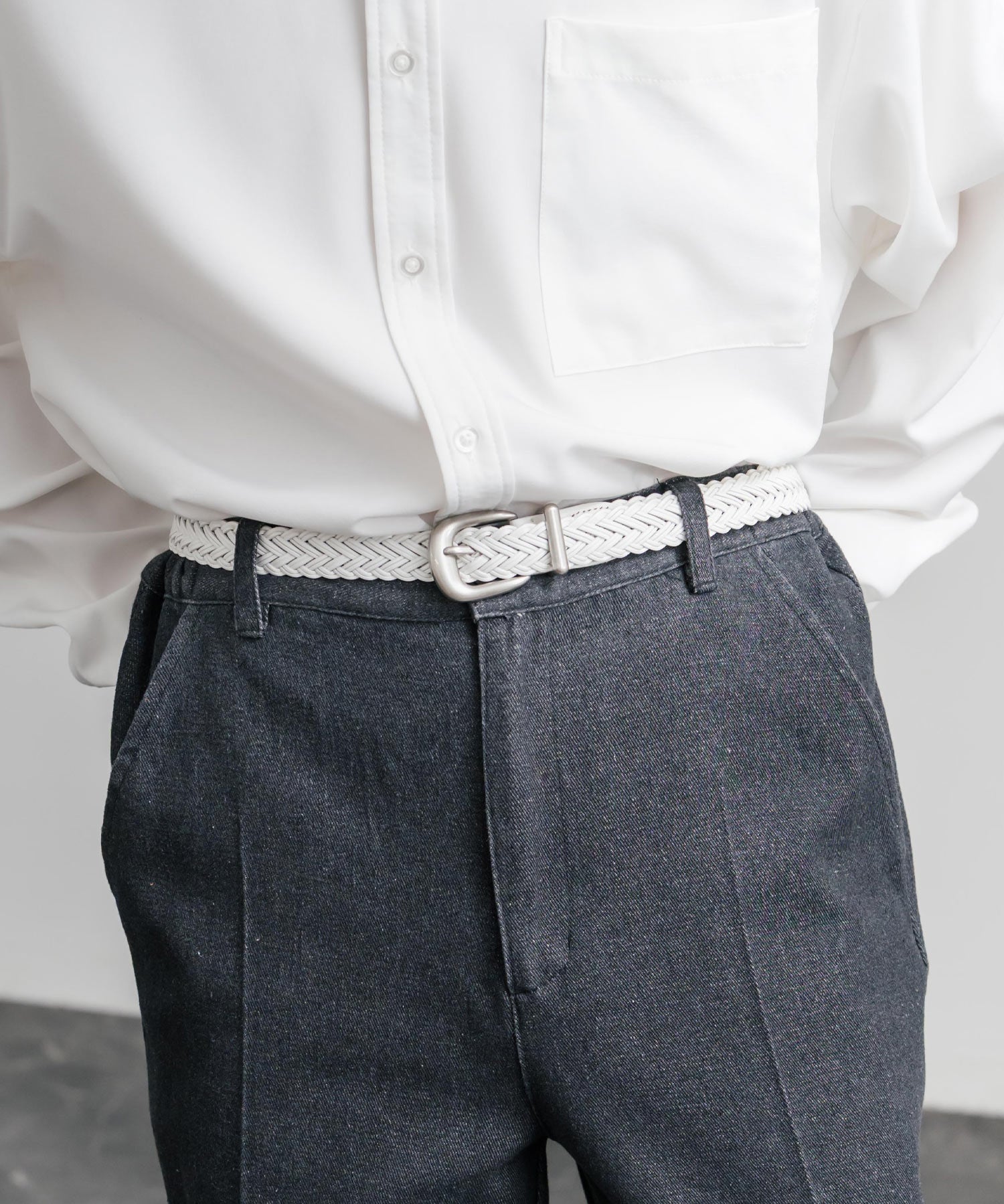 リアルレザー 本革 ラウンドバックルメッシュベルト 15731