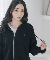 U.S. POLO ASSN. ユーエスポロアッスン W's オーバーサイズワンポイントロゴ刺繍スウェットライクニット短丈長袖パーカー 15732