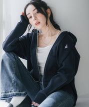 U.S. POLO ASSN. ユーエスポロアッスン W's オーバーサイズワンポイントロゴ刺繍スウェットライクニット短丈長袖パーカー 15732