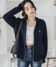 U.S. POLO ASSN. ユーエスポロアッスン W's オーバーサイズワンポイントロゴ刺繍スウェットライクニット短丈長袖パーカー 15732