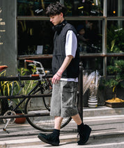 ケミカルウォッシュ オーバーダイ ワイドデニムカーゴハーフパンツ 15733