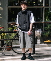 ケミカルウォッシュ オーバーダイ ワイドデニムカーゴハーフパンツ 15733