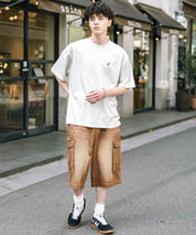 ケミカルウォッシュ オーバーダイ ワイドデニムカーゴハーフパンツ 15733